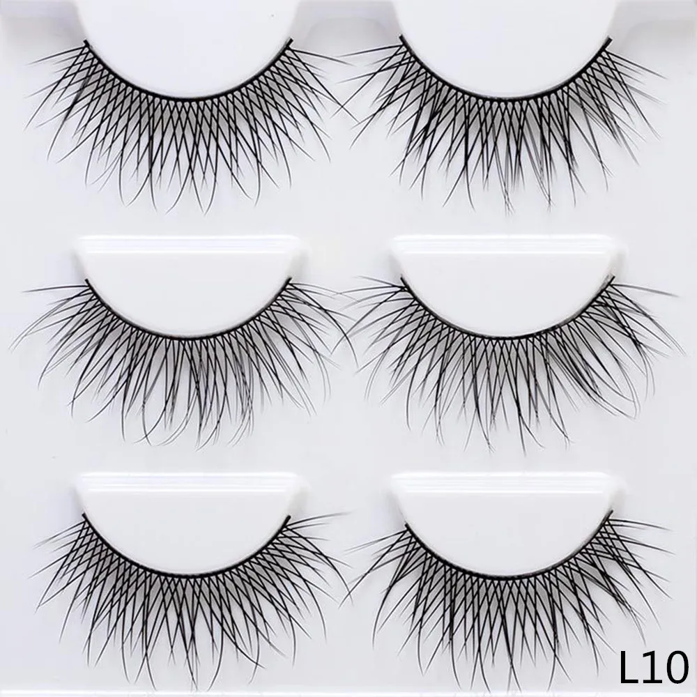 10Mm Natuurlijke Lange Kriskras Dikke Valse Wimpers 3 Pairs Fake Lashes Make Wimpers Extension Wimpers Voor Make L15