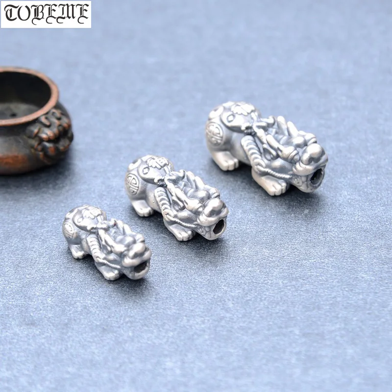 100% 3D 999 Silver Pixiu Beads Vintage Pure Silver Good Luck Fengshui Animal Jewelry Beads Powerful Pixiu Beads