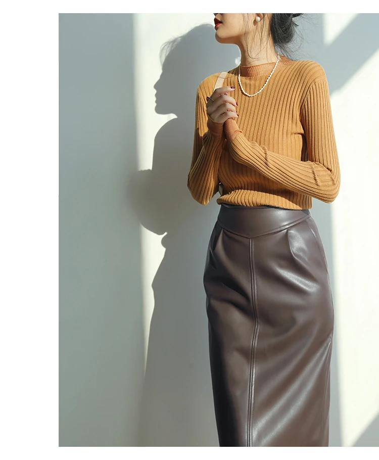 Nerazzurri Spring Midi Pu Leather Skirt Women Brown White Black Long High Waisted Pencil Skirts for Women 2023 Side Slit Zipper 16 H343506be3cde4ec3b3ff0c372e26e7d6B