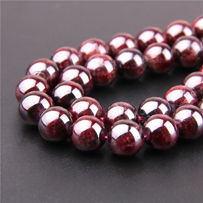 Wholesale Natural Stone Dark Garnet Beads Natural Gem Dark Red Round Smooth Loose Beads DIY Bracelet For Jewelry Making handmade