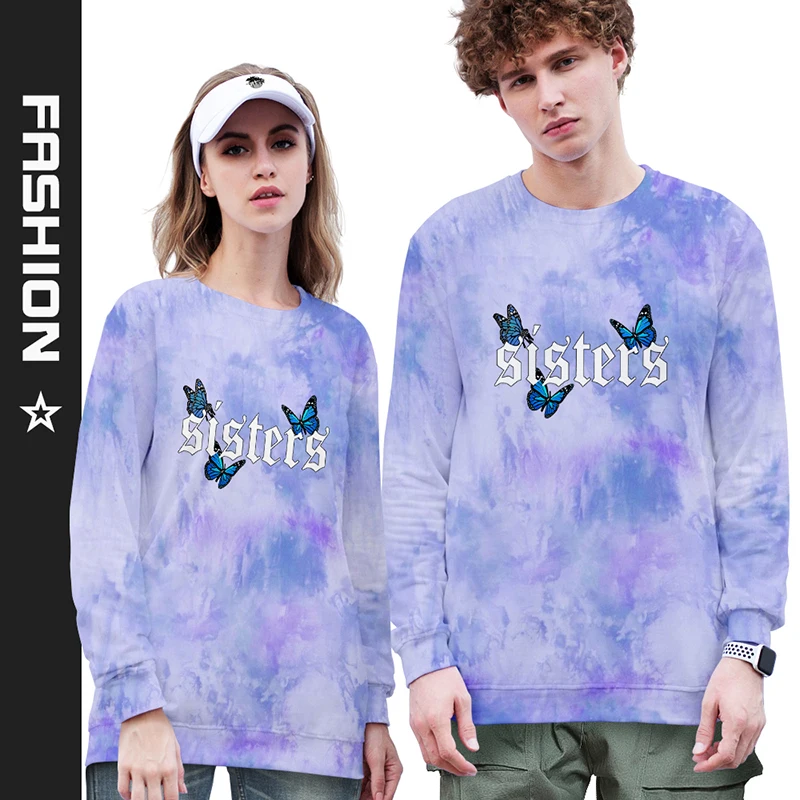 3d Hoodies Pullover Sisters Butterfly Fashion Hip Hop Sports Men Women Capless Sweatshirts Long Sleeve O-neck Couple Hoodie Tops