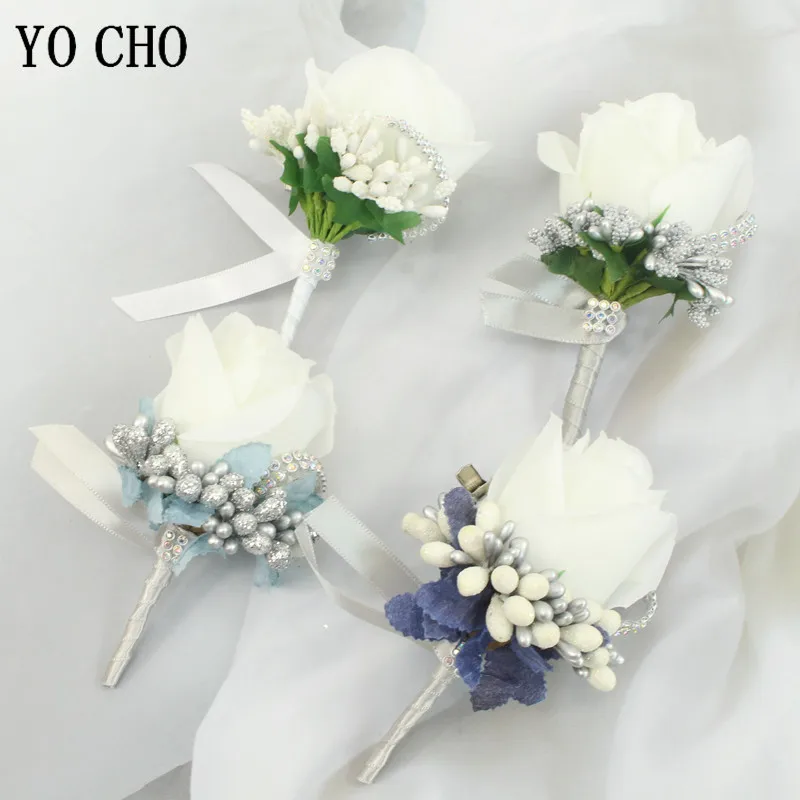 Nieuwe Wedding Boutonniere Bloem Corsage Pin Mariage Bruidegom Prom Witte Roos Boutonniere Voor Prom Mannen Pak Broche Para Hombre Diy