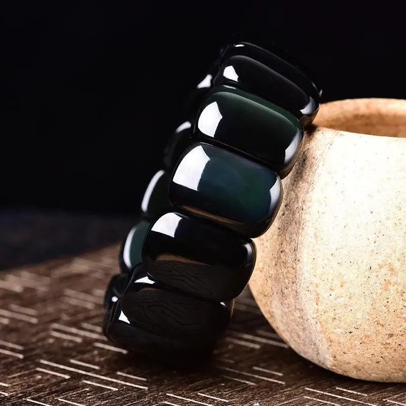 AAA Grade Rainbow Obsidian Stone Bracelet Natural Gemstone Jewelry Bangle For Gift Rainbow Shows In The Sunlight Or Flashlight