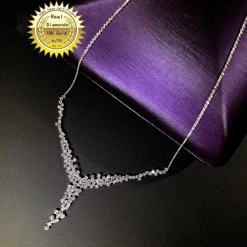 

18K gold necklace natural diamond all use 3ct diamond necklace