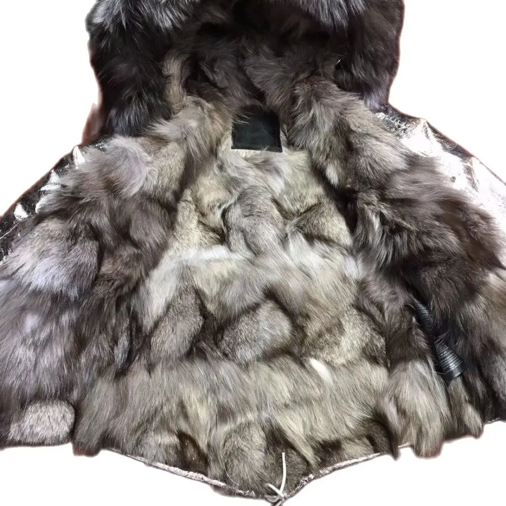 Short Style Sliver Fox Fur Lined Winter Luxury Jacket Wear Sliver Leather Jacket New Year Wear