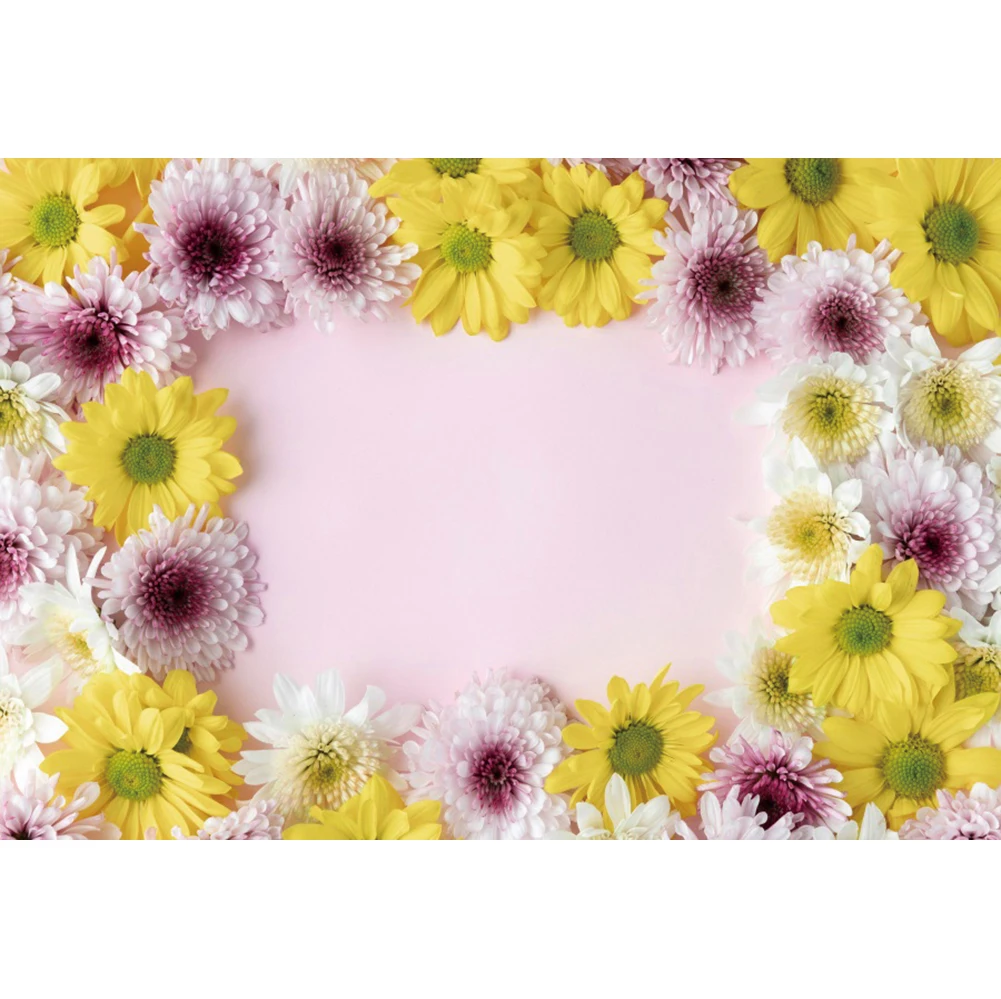 Laeacco Yellow Small Daisy Flower Pink Background per fotografia Banner personalizzato Photocall Toy Photo Background per photstudio