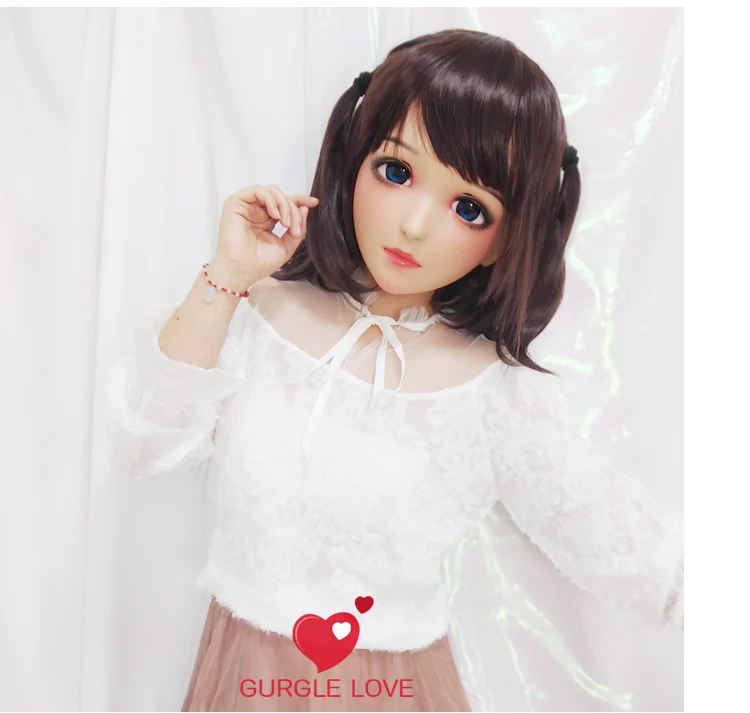 (MO)Female Sweet Girl Resin Half Head Kigurumi Mask With BJD Eyes Cosplay Japanese Anime Role Lolita Mask Crossdress Doll