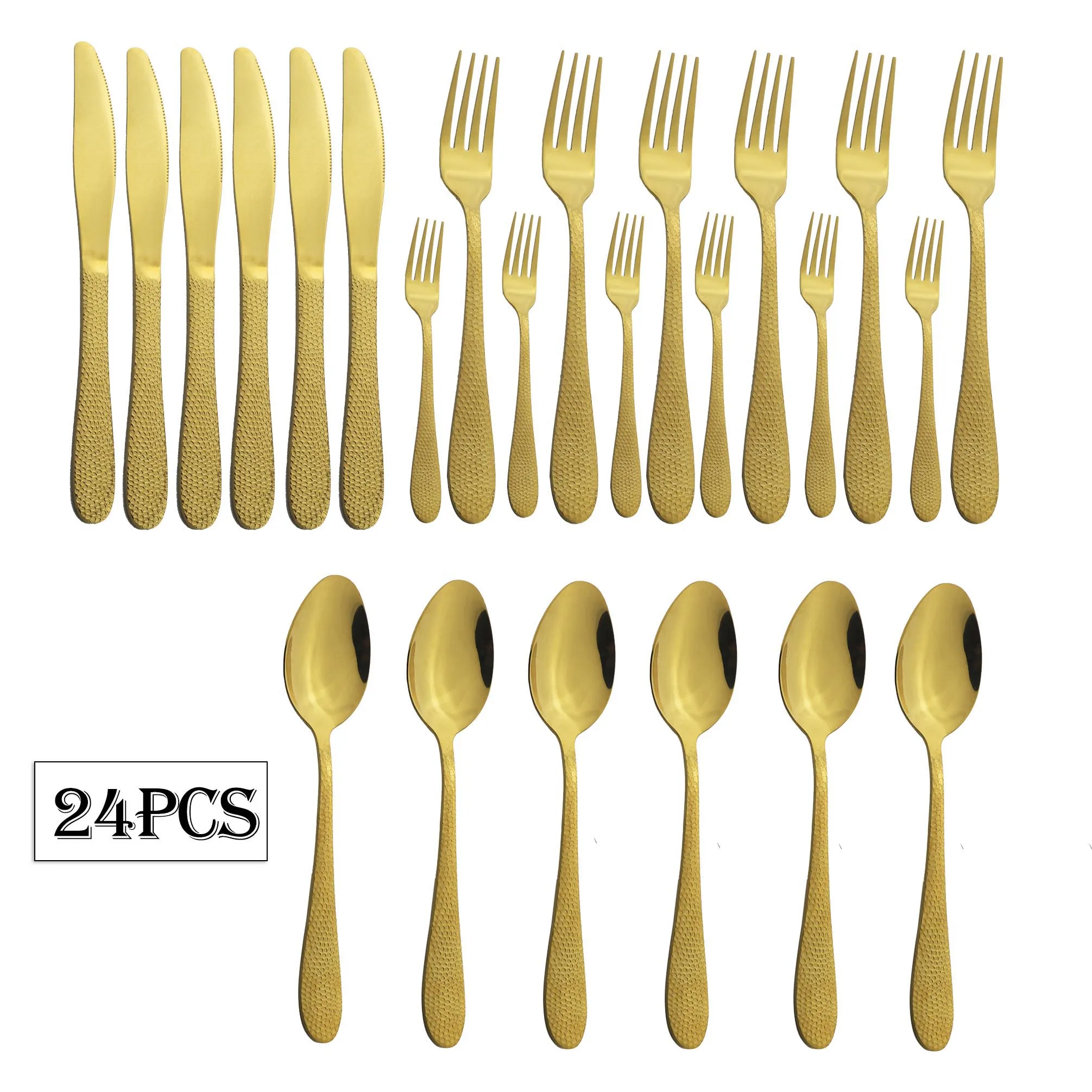 

24Pcs Rainbow Dinnerware Set Stainless Steel Dinner Set Knife Fork Spoon Tableware Set Dessert Fork Kitchen Cutlery Flatware