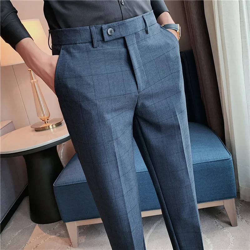 

British Style Dress Suit Pant Men 2023 New Plaid Slim Suit Pant Men Designer Gentlemen Business Casual Work Office Dress Pant