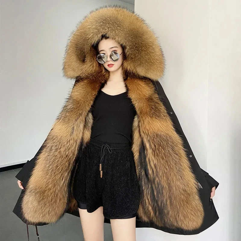 Winter Dicke Warme Parkas Frauen Nerz Abnehmbare Innere Pelz Einem Mantel Lange FauxFur Nerz Baumwolle Jacken Weibliche Mit Kapuze Chaquetas Mujer