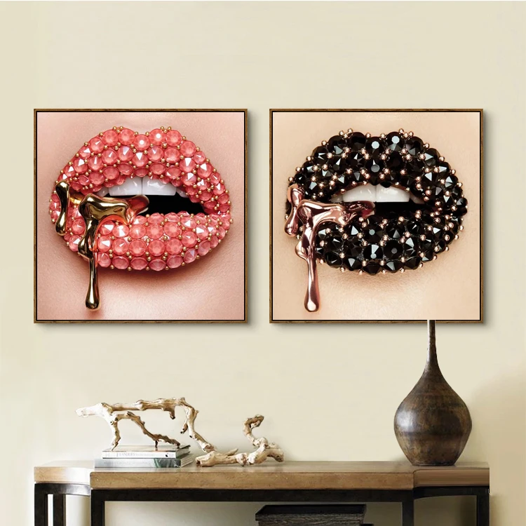 Modern Sexy Lips  Pink Mouth Liquid Art Canvas Painting Posters and Prints Wall Art Pictures for Living Room Home Decor Cuadros