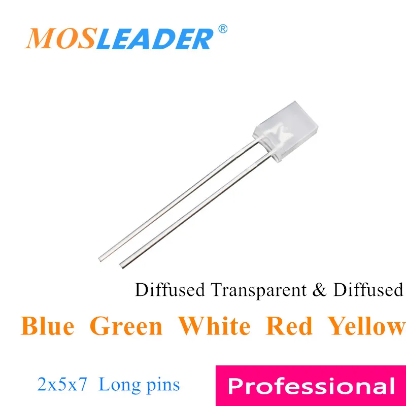 Moswader – broches longues diffusées 1000, 257 pièces, bleu, vert, blanc, rouge, jaune, 2x5x7, 2x5x7, DIP LED Transparent, LED