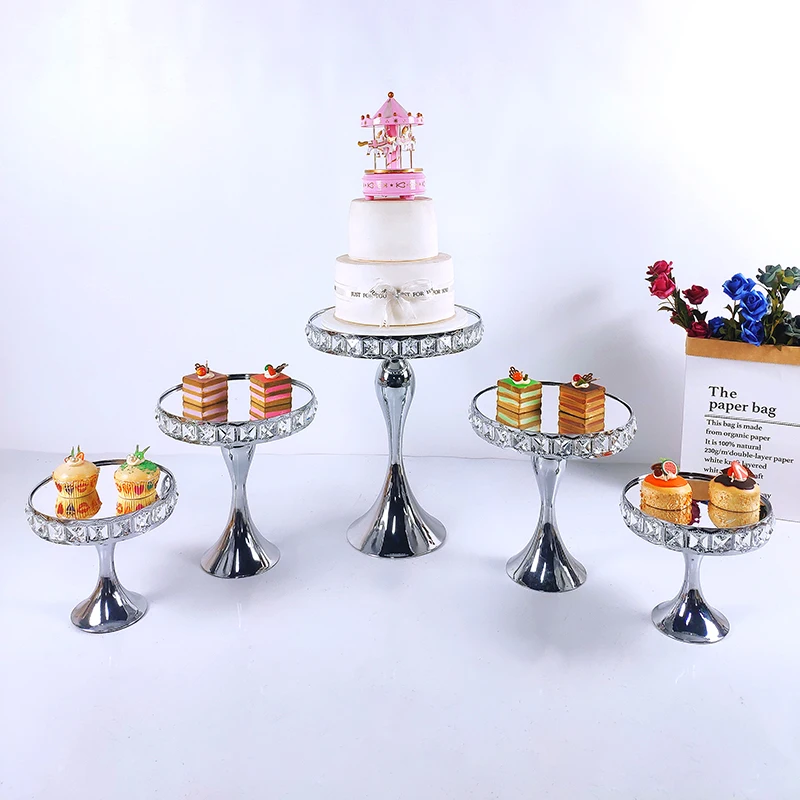 New Square Crystal Silver Electroplate Metal Cake Stand Set Display Wedding Birthday Party Dessert  Cupcake Plate Rack