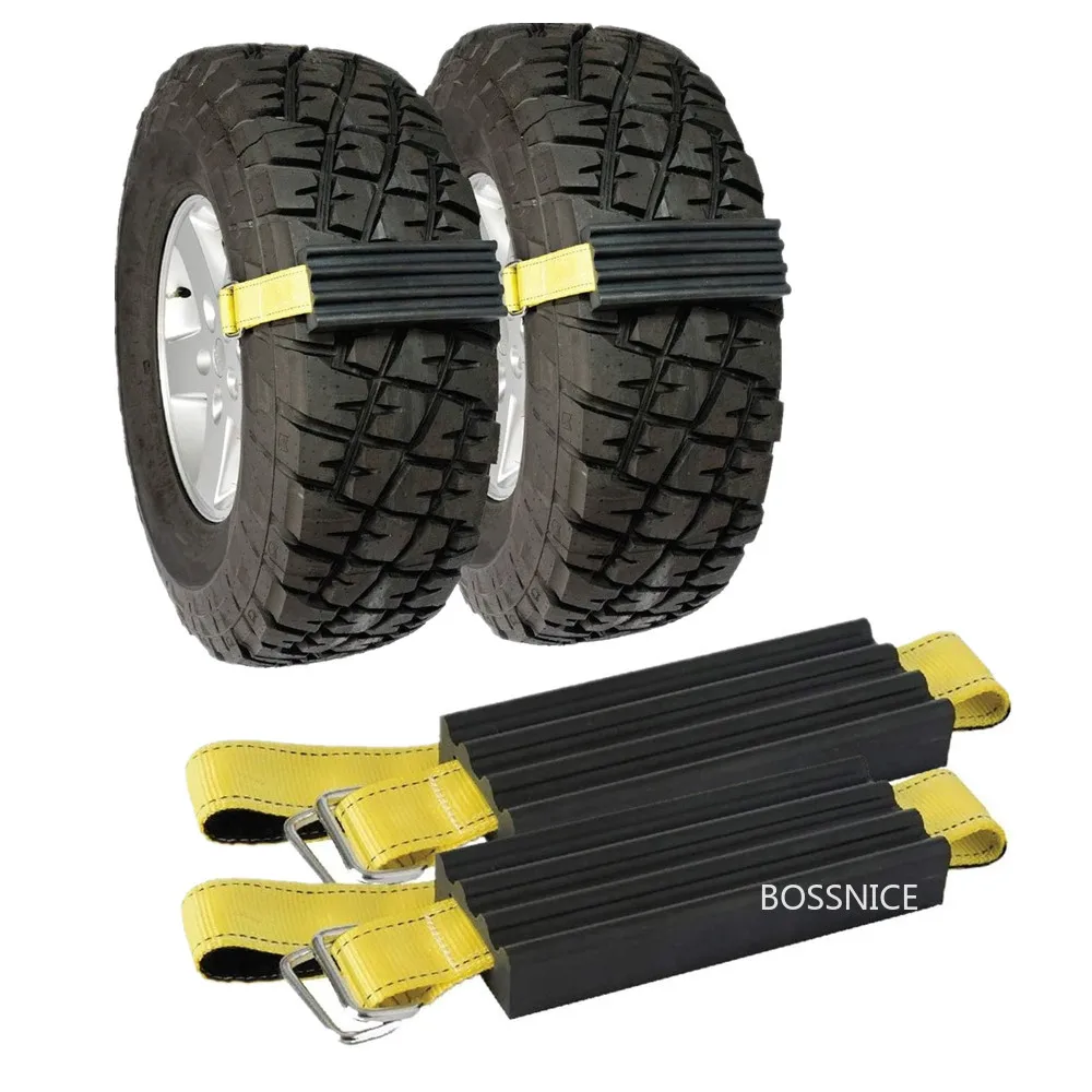 Bossnice 2PCS Durable TPE Anti-Skid Car Tire Traction Blocks With Bag Emergency Snow Mud Sand Tire Chain Straps For Snow Mud Ice