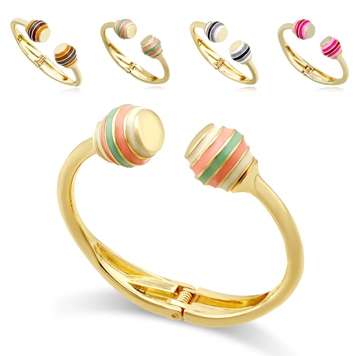 New Arrivals Double 2 Ball Shape Enameled Colorful Cuff Bracelet Statement Bangles for Women Gold Color Fashion Jewelry Gifts