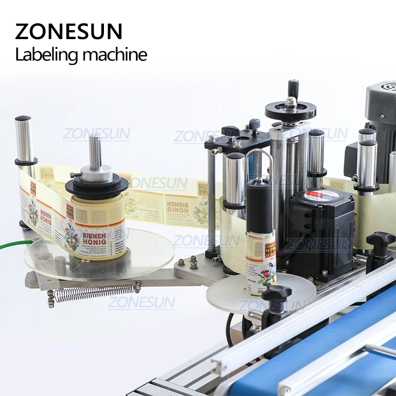 ZONESUN التلقائي ماكينة لصق العلامات على الزجاجات المستديرة تطهير الكحول لاصق ملصق ماكينة لطبع التاريخ تسمية قضيب خط الانتاج