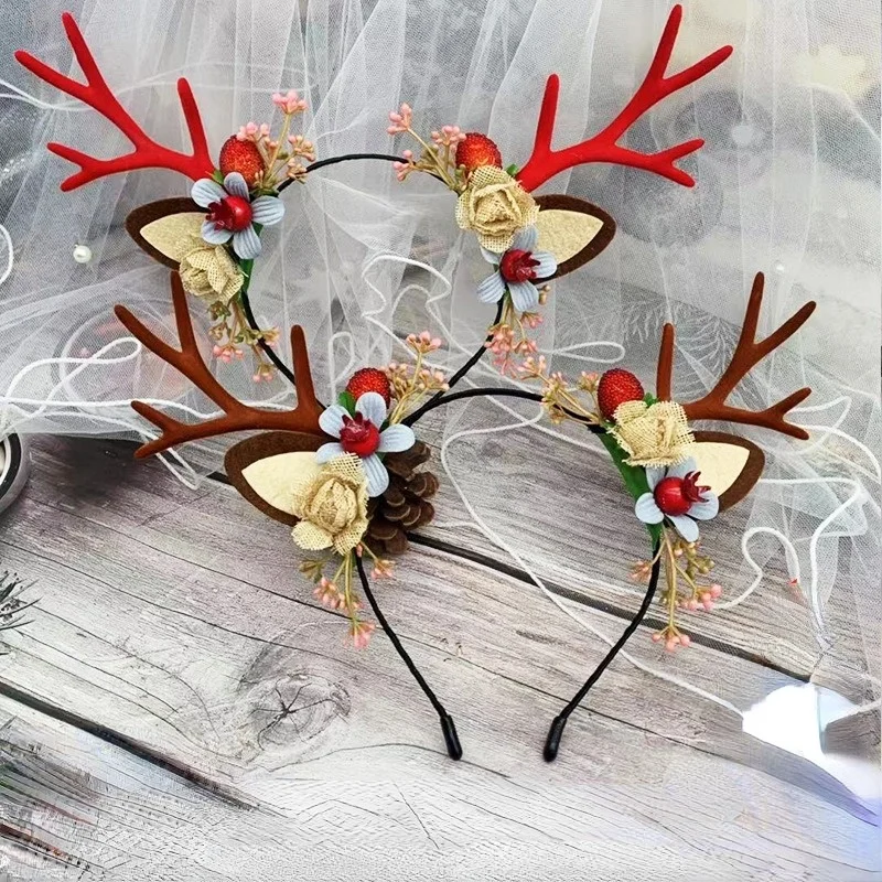 Christmas Reindeer Antlers Headband Deer Horn Ears Flower Hair Hoop Holiday Headdress  Accessories  Party Supplies Easter