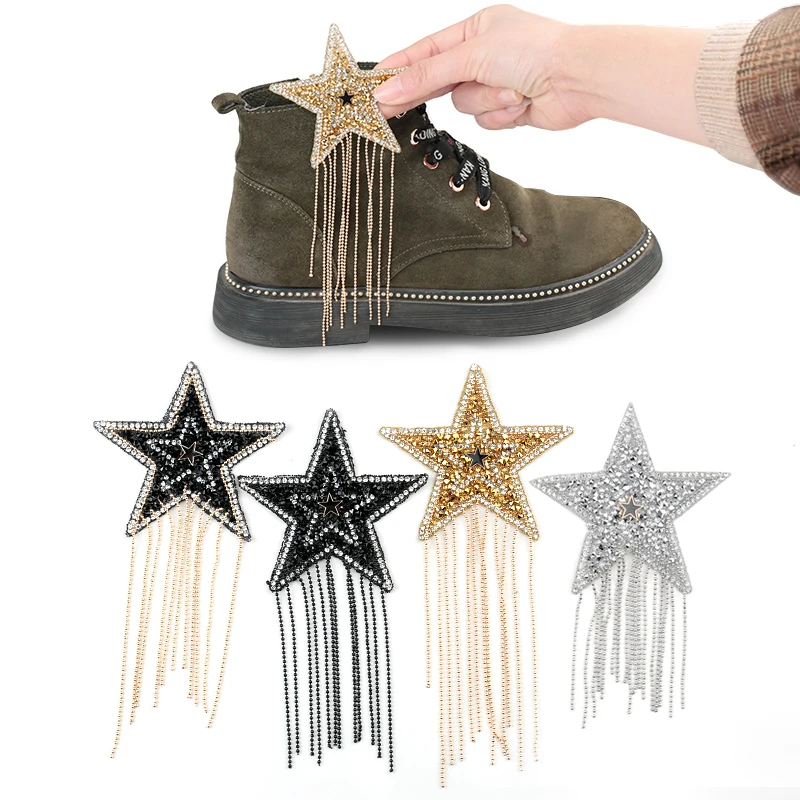 Five-pointed Star Iron on Patch Sew Applique Tassel DIY for Clothing Repair Hat Jeans Accessory