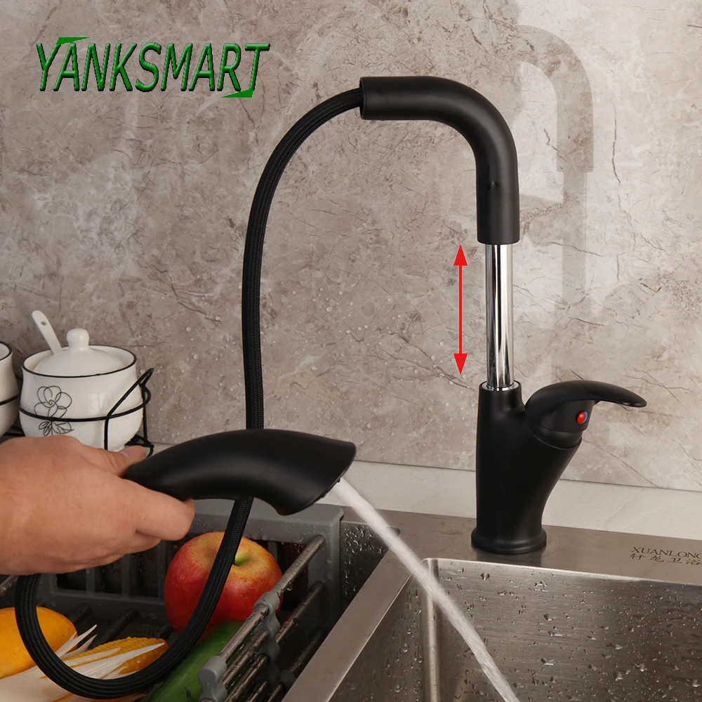 

YANKSMART Kitchen Faucet Single Hole Lifting Pull Out 360 Degree Rotation Faucets Basin Sink Deck Mounted Hot And Cold Mixer Tap