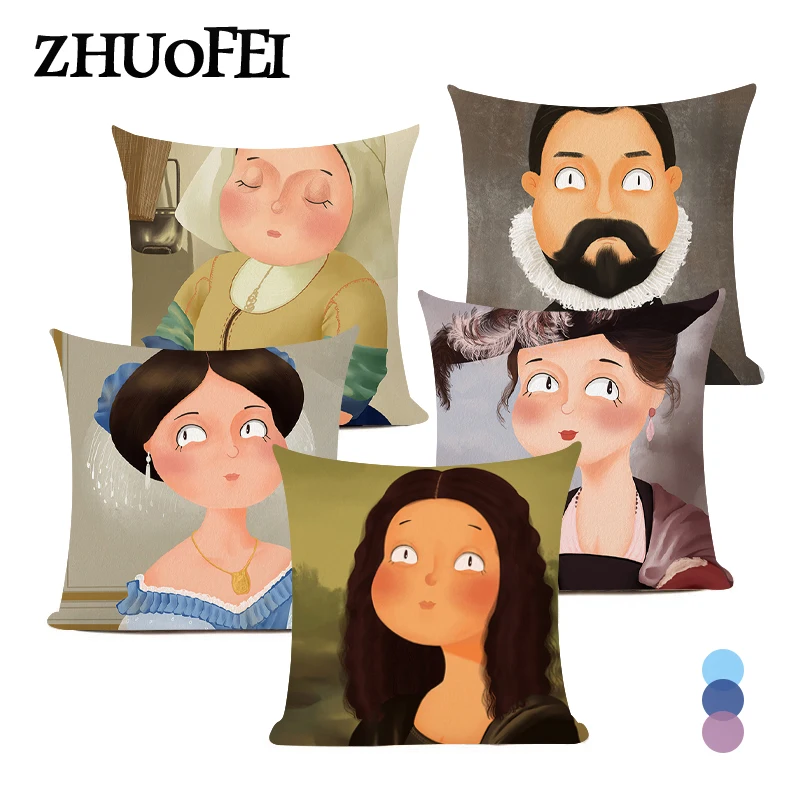 Cartoon oil painting Pillowcase Portrait Cushion cover for Sofa Car Home decoration throw pillow covers 18X18in Pillow cases