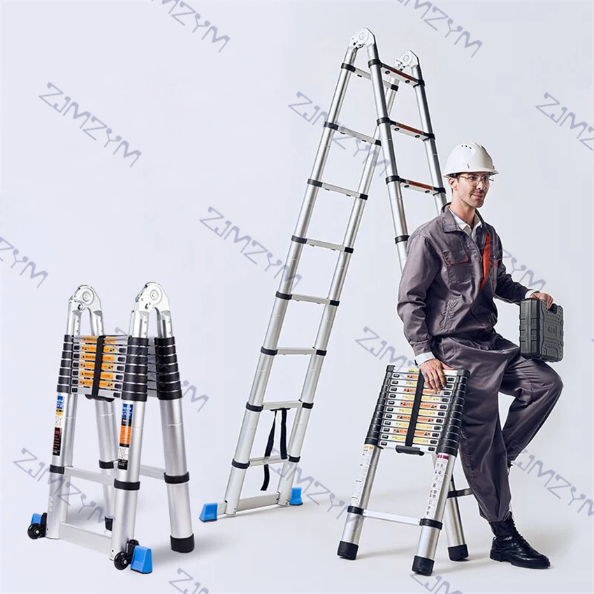 1.6M + 1.6M Multifunctionele Vouwladder Techniek Lifting Telescopische Ladder Huishoudelijke Verdikte Aluminium Visgraat Ladder