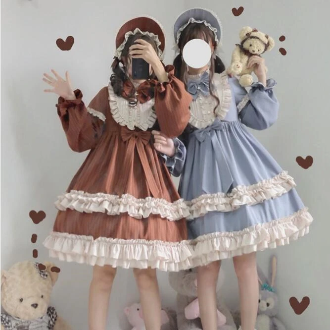 

Princess tea party sweet lolita dress vintage stand puff sleeve falbala bowknot victorian dress kawaii girl gothic lolita op cos