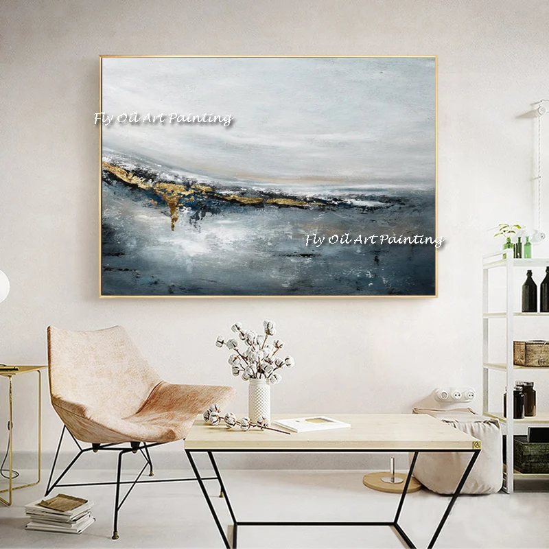 Large size handmade blue ocean seaside Oil Paintings wall painting Abstract art picture living room home kitchen decoration