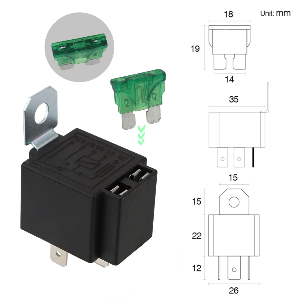 30A Blade Fuse 5 Pin SPST Automotive Electrical Relays Relay Switch Harness Set Car Accessories with Wires Car Fuse 5pcs/set