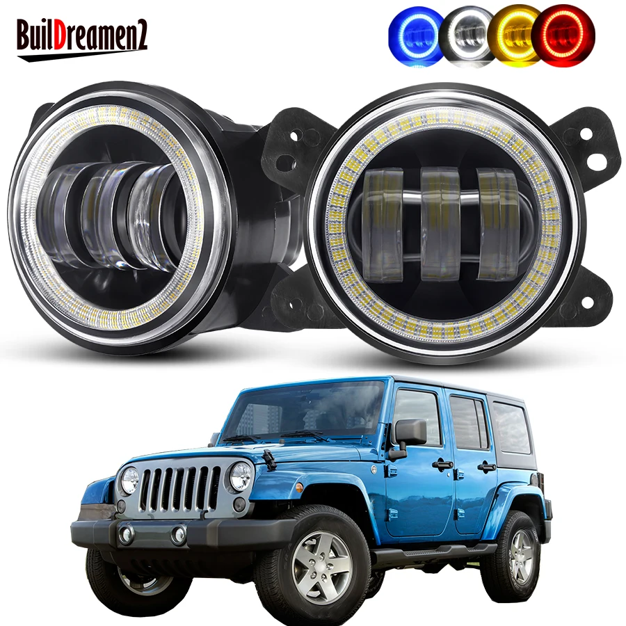 2 X Angel Eye Fog Light Assembly For Jeep Wrangler JK JL Rubicon Sahara JT Gladiator Car LED Fog Daytime Lamp DRL 30W 6000LM 12V