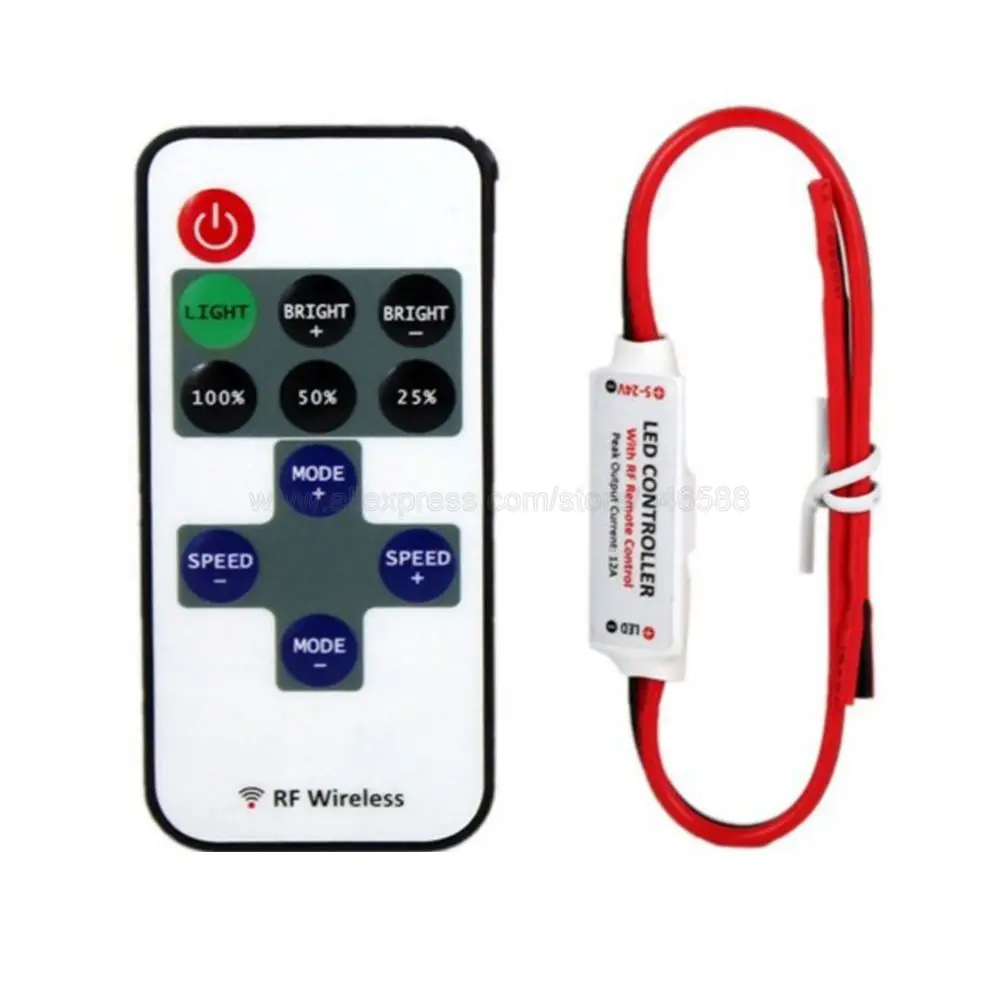 Mini DC 12V 24V 6A LED Dimmer Controller RF Wireless Remote to Control Single Color Strip 3528 5050 5630 2835 LED strip