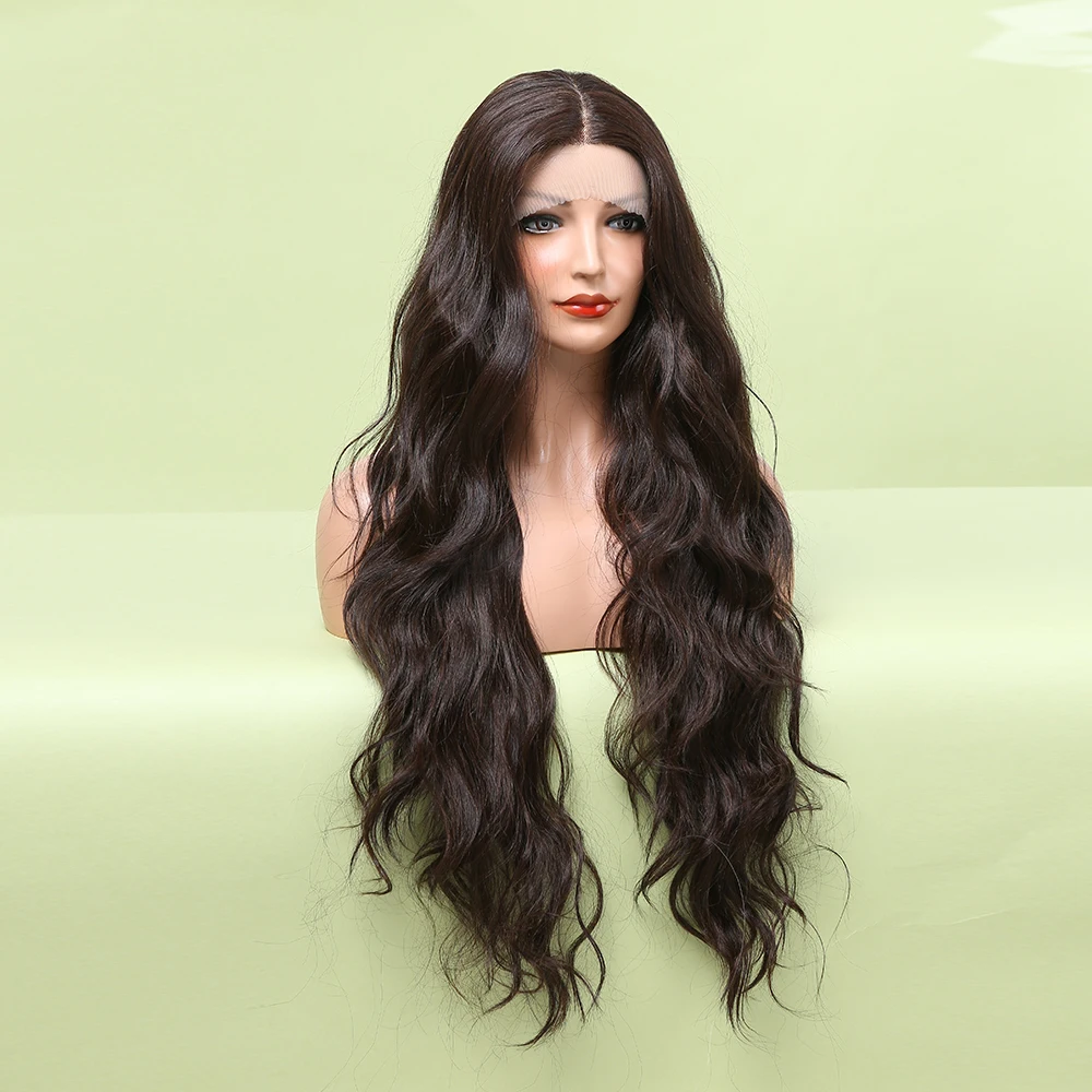 Long Black Color Lace Front Synthetic Hair Wig Body Wave T Part Transparent Lace Wig for Black Women High Density Lace Front Wig