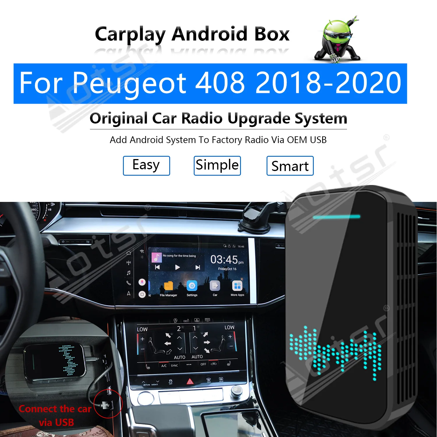 32G For Peugeot 408 2018-2020 Car Multimedia Player Android System Mirror Link Navi Map GPS Apple Carplay Wireless Dongle Ai Box