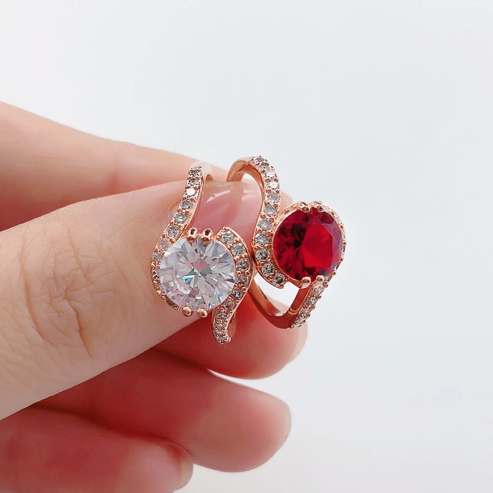 ZHOUYANG Wedding Rings For Women Classic Vivid 8mm Clear / Red Cubic Zirconia Rose Gold Color Fashion Jewelry Gift R389 R399