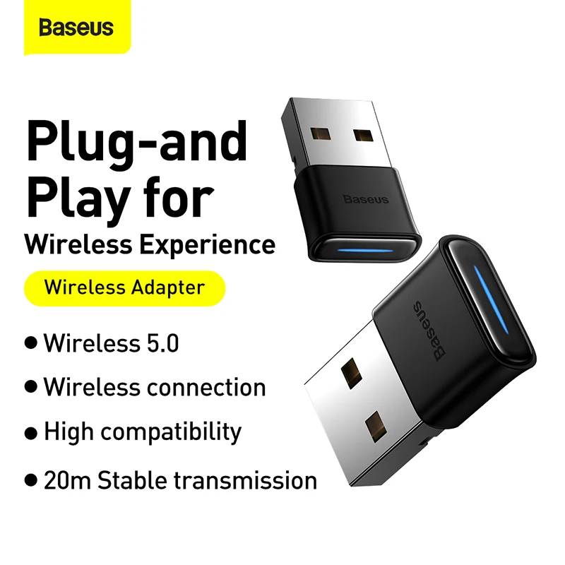 Baseus USB Bluetooth Adapter Bluetooth 5.0 Music Audio Receiver For PC Gamepad Speaker Laptop Wireless Mouse USB Transmitter