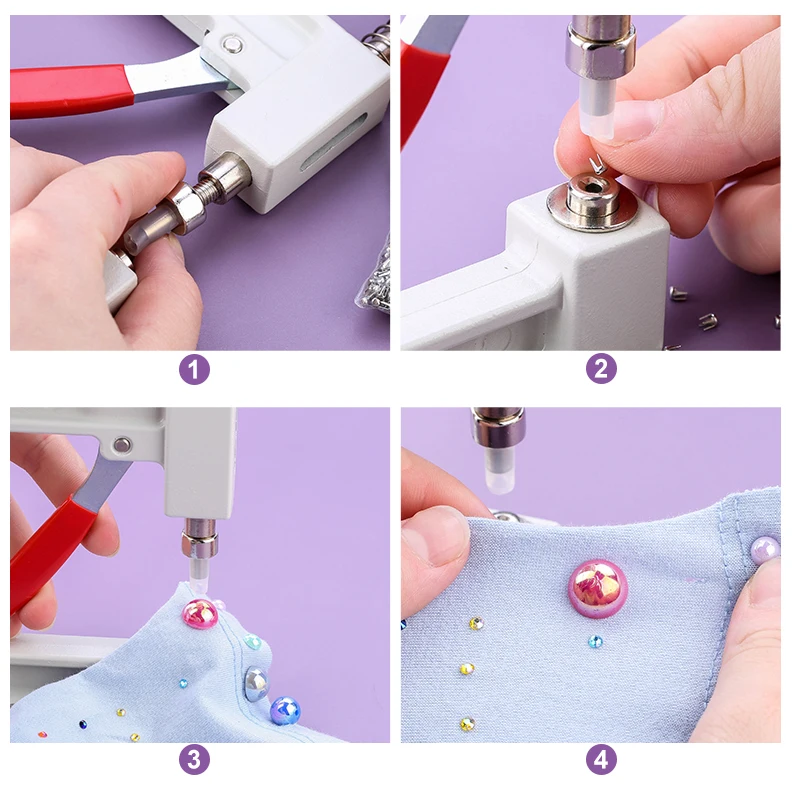 Pearl Tools Set Hand Pearl Setting Machine Plastic Beads Rivet Fixing Machine with Beads Screw Heads for DIY Bags/Clothes/Skirts