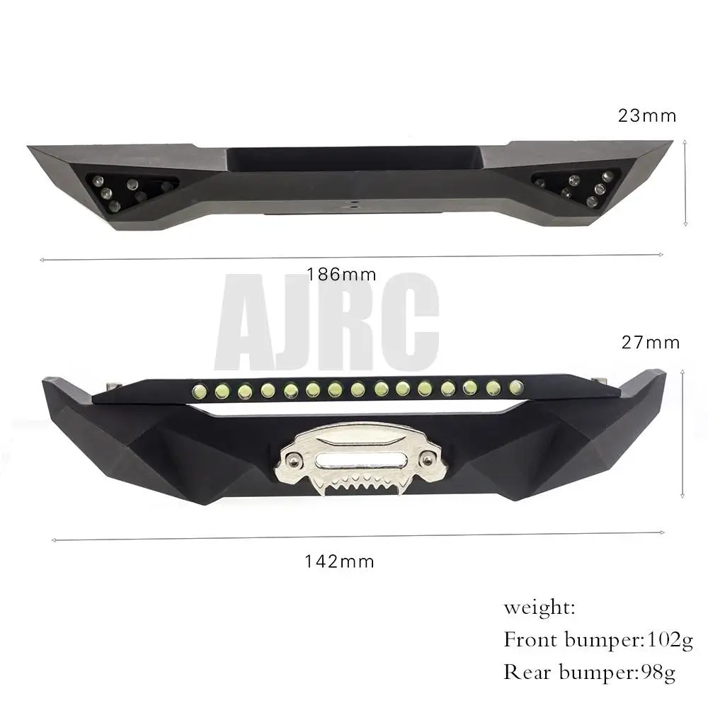 for 1/10 RC Crawler TRX4 Axial SCX10 & SCX10 II 90046 D90 Upgrade Parts RC Car Front Rear Bumper with Lights