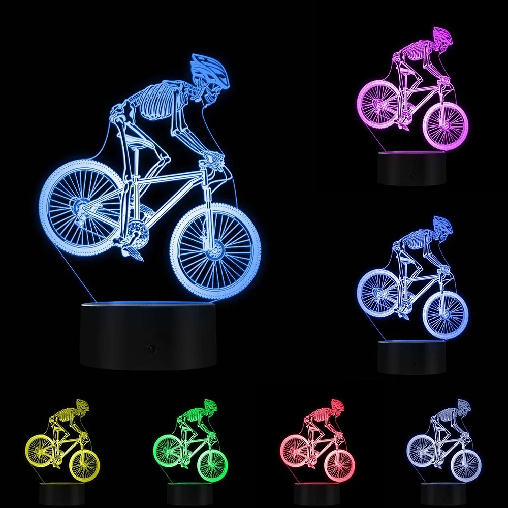 Vintage Skeleton Skull Riding Mountain Bike 3D Optical illusion Lamp Riding Cyclist Bicycle Sports Table Night Light Home Decor