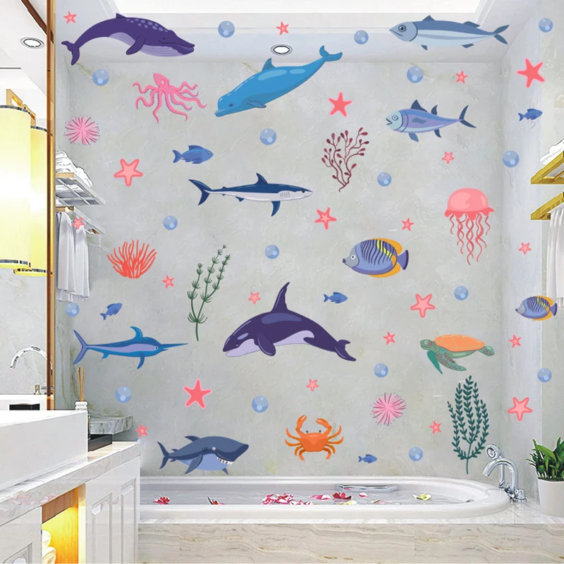 Sea World Peel En Stick Muurstickers Fishes & Zee Planten Pvc Stickers Cartoon Thuis Window Wall Art Voor Nursery badkamer Gdeals
