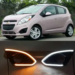 Led Drl dla Chevrolet Spark 2013-2015 światła dzienne pokrywa lampy przeciwmgielnej z żółtym lampka kierunkowskazu akcesoria