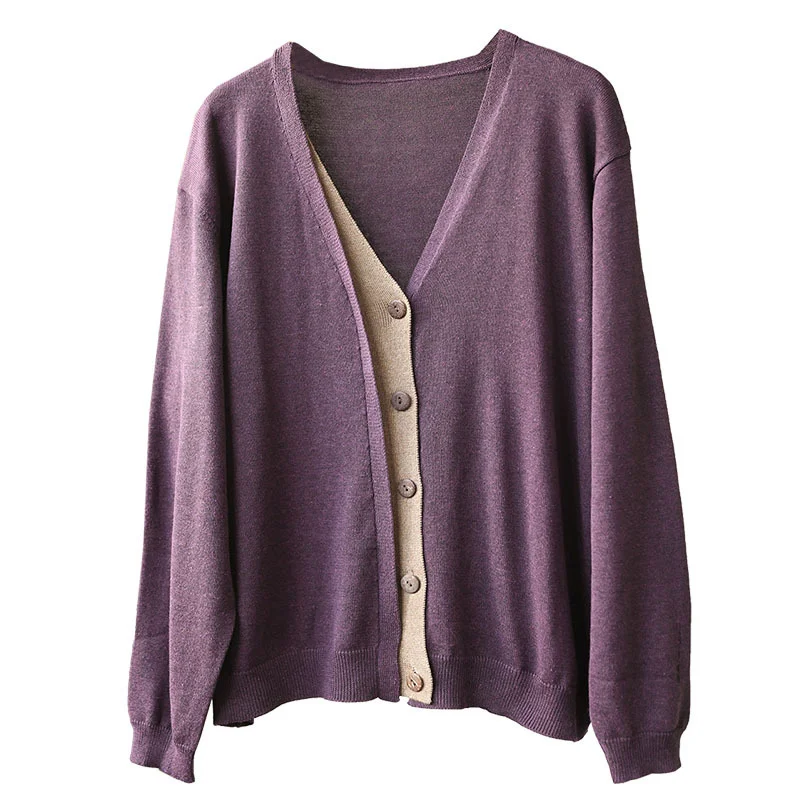 Max LuLu 2021 Purple V-Neck Cardigans Women Single Breasted Casual Loose Clothes New Autumn Sweaters Ladies Harajuku Cardigan