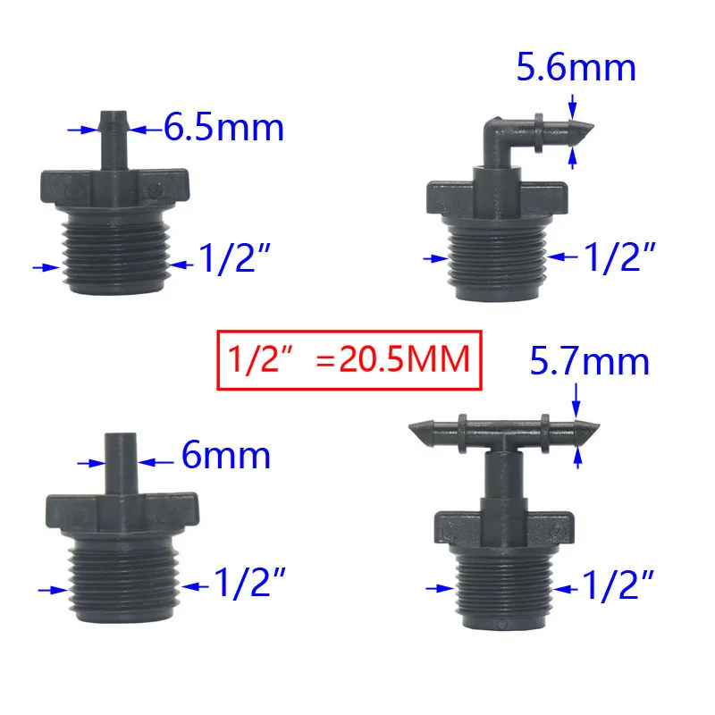 Drip Irrigation 1/2 Inch Male To 1/4 Barb Connector Elbow 6mm Sprinkler 2-Way Barbed Connectors For 4/7 Hose 5PCS