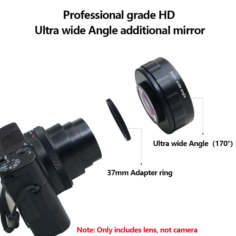 Ultra wide Angle additional 37 mm lens adapter ring SONY ZV1 black katja will 7 g7x3 card machine accessories