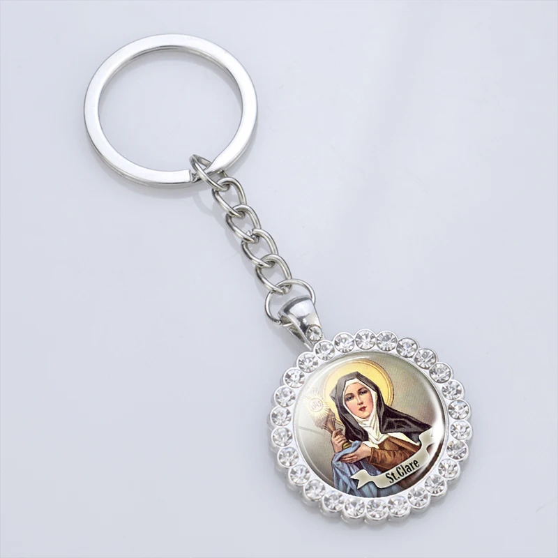 Saint Keychain Religious Gift Jewerly St Michael St Anthony St Therese St Joseph Rhinestone Pendant Keychains Keyrin