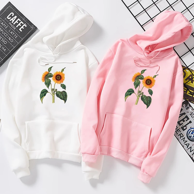 Women's Hoodie Sunflower Print Long Sleeve Hooded Sweatshirt Pullover Female Blouse Tops Loose Hoodies Autumn