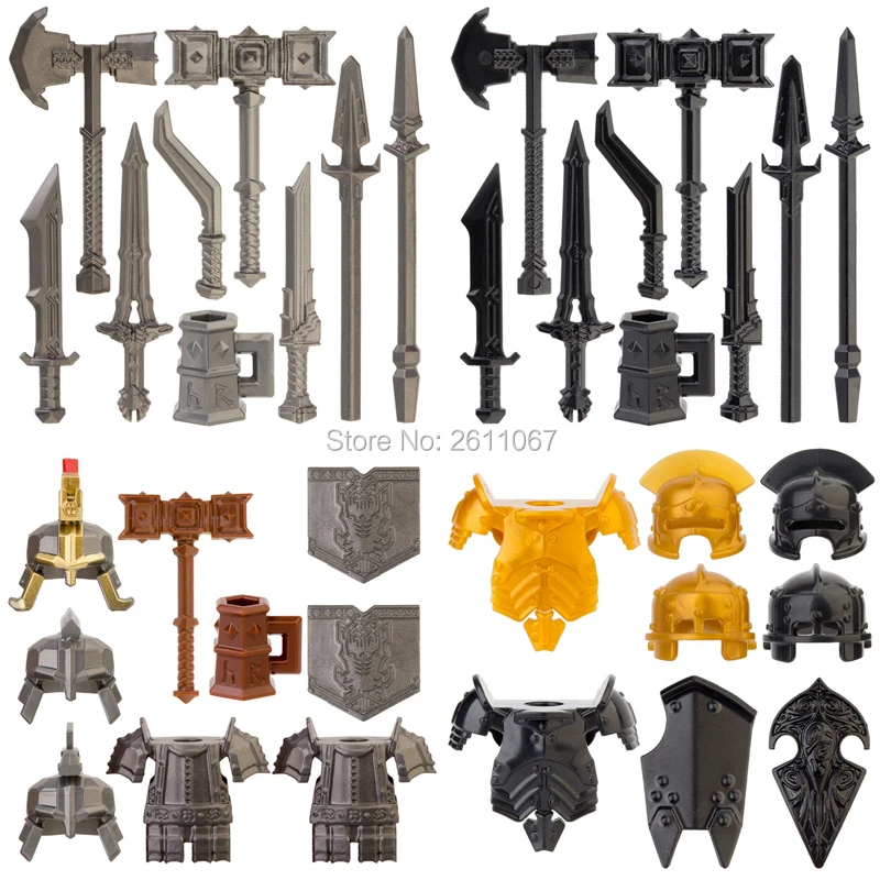 Koruit Mediaeval Times Dwarf Weapons For 4cm Mini Dolls Spear Sword Axe MOC Building Blocks Bricks Toys For Children