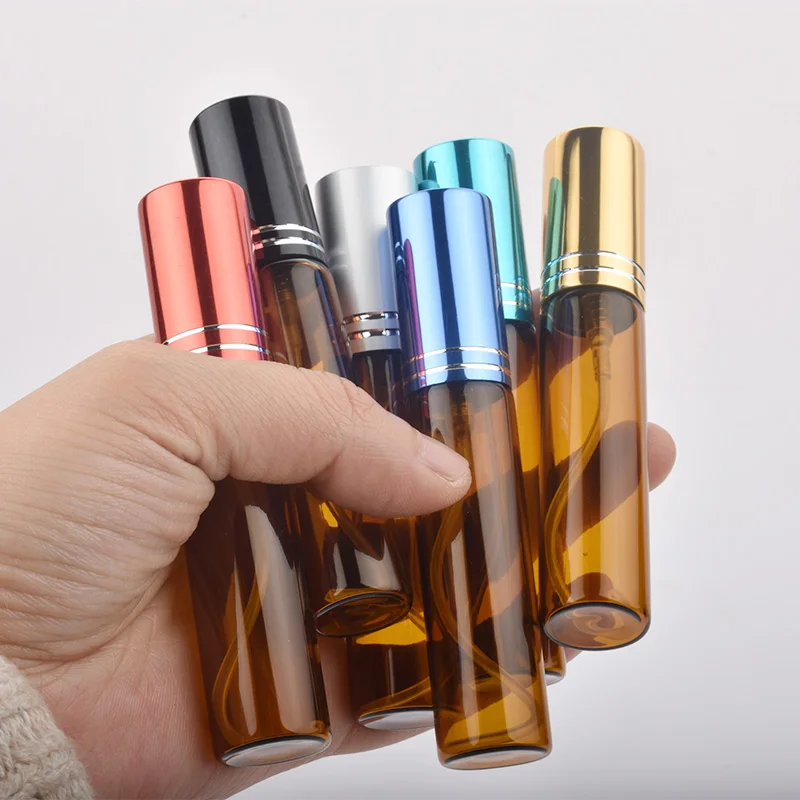 

100pcs/lot 10ml empty Glass Atomizer Bottle Refillable Colorfull Aluminum cap Spray Perfume Bottle Travel Bottles Container