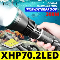 IP68 Waterproof XHP50.2 Powerful LED Scuba Brightest 50W Diving Flashlight Underwater Torch 18650 Battery Dive Lighting Lamp