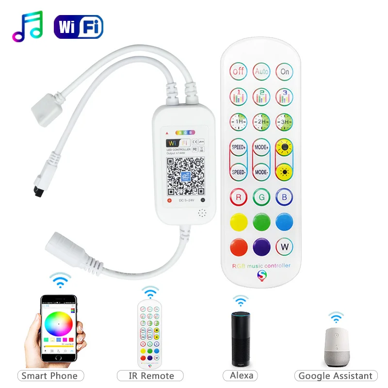 Music Wifi LED Controller 4 Pin RGB LED Strip Light Contoller 5-24V APP Remote Voice Control Work with Alexa Echo Google