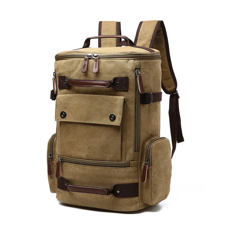 Simple men's backpack large capacity multifunctional retro canvas knapsack fashion travel rucksack computer school bags
