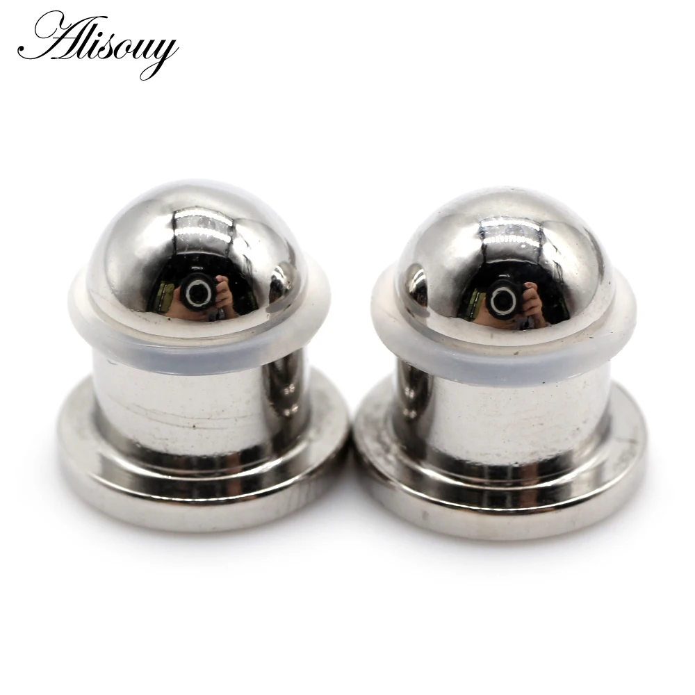 Alisouy 2pcs Silicone Stainless Steel Cylinder Ear Gauges Taper Plugs Tunnel Expander Stretcher Earring Piercing Body Jewelry